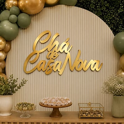 Letreiro Decorativo Casa Nova Dourado Vinil Dourado Metalizado