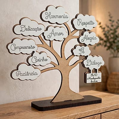 Árvore 10 Mandamentos em MDF Natural e Branco com Base Reforçada