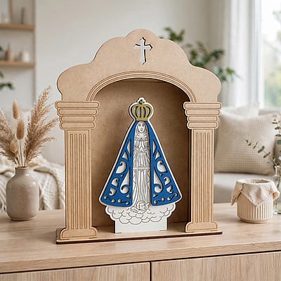 Oratório Nossa Senhora Aparecida em MDF em sala contemporânea