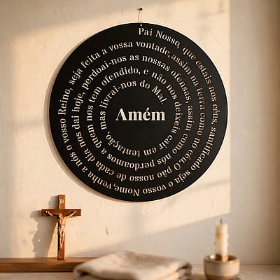 Placa religiosa Pai-Nosso em cantinho de oração